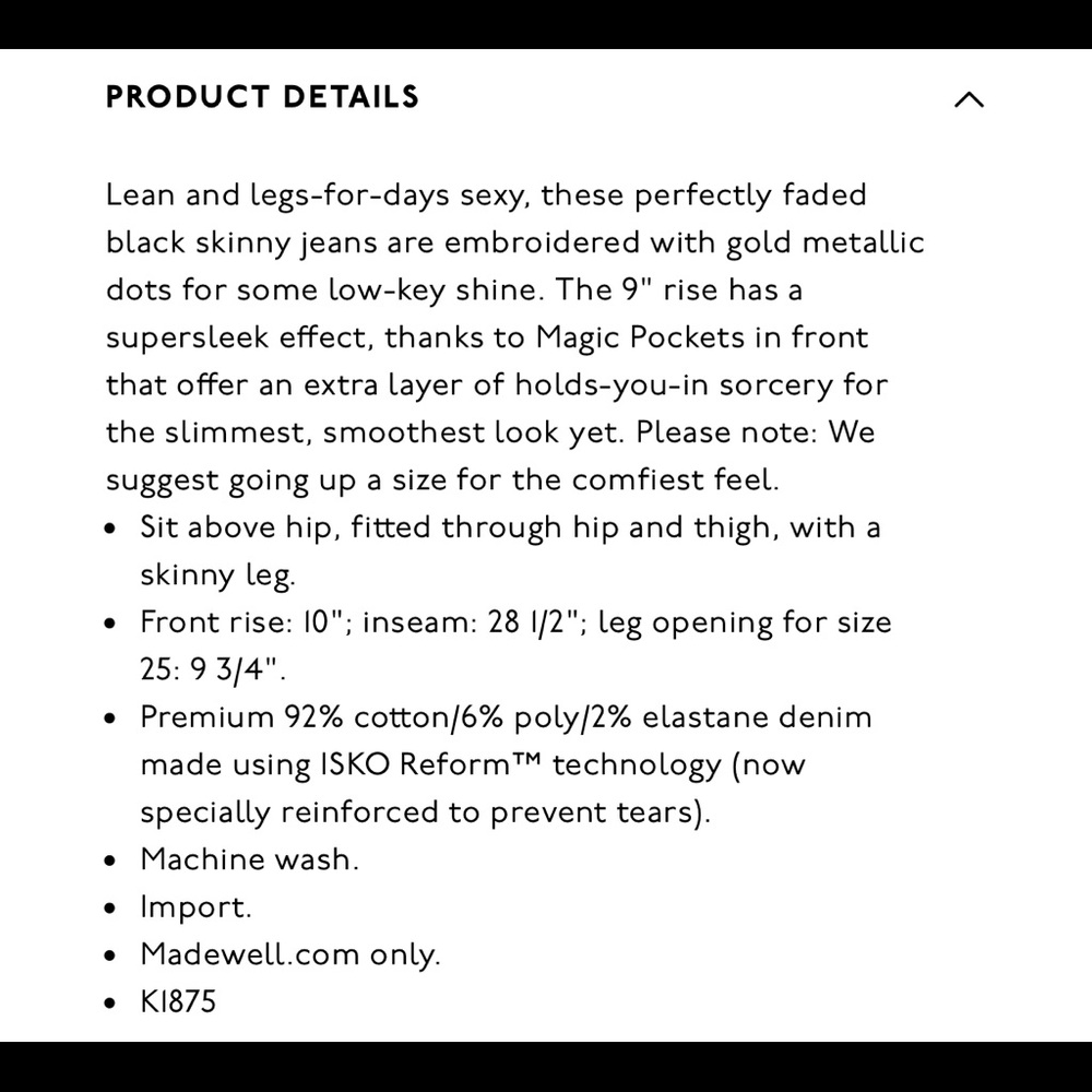 Madewell Black/Gold Dot 10” High-Rise Skinnys - Picture 7 of 7